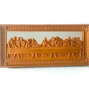 Vintage The Last Supper 3D Raised Effect Etched Sculpted Art Mirror in Brown